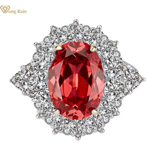 Wong Rain 925 Sterling Silver Oval Cut 10*14 MM Ruby Created Moissanite Gemstone Party Classic Ring Fine Jewelry Ring Size 5-9