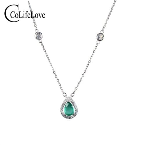 CoLife Jewelry Emerald Necklace for Daily Wear 0.35ct Natural Emerald Neckalce 925 Silver Emerald Jewelry Gemstone Necklace
