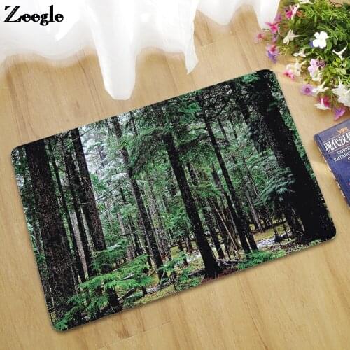 Zeegle Forest Printed Anti-Slip Entrance Door Mat Bedroom Carpet Bedroom Bedside Foot Mat Dustproof Rubber Floor Mat