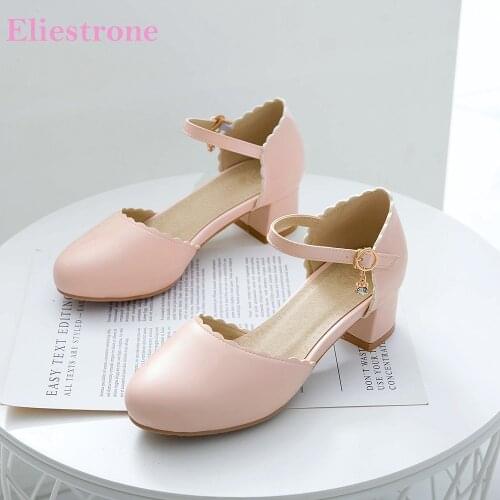 Brand New Fashion Pink White Women Casual Sandals Round Toe Med Square Heel Lady Shoes Plus Big Small Size 28 30 10 43