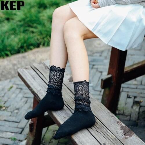 Women Socks 2019 Fashion Lovely Cute Girls Vintage Lace Ruffle Frilly Socks Lady Princess Sale Sexy Retro Lace Mesh Elastic Sox