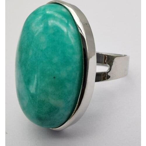 Amazonite Stone Oval Bead GEM Finger Ring Jewelry For Woman Gift Size 8 X105