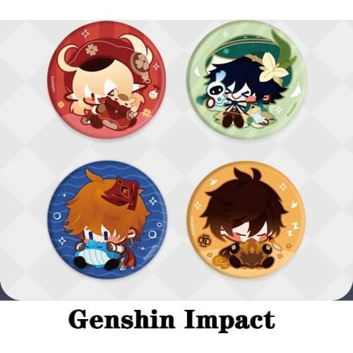 Anime Badge Hot Game Genshin Impact Cosplay Diy Accessories Zhongli Tartaglia Venti Klee Metal Logo Halloween Props Xmas Gift