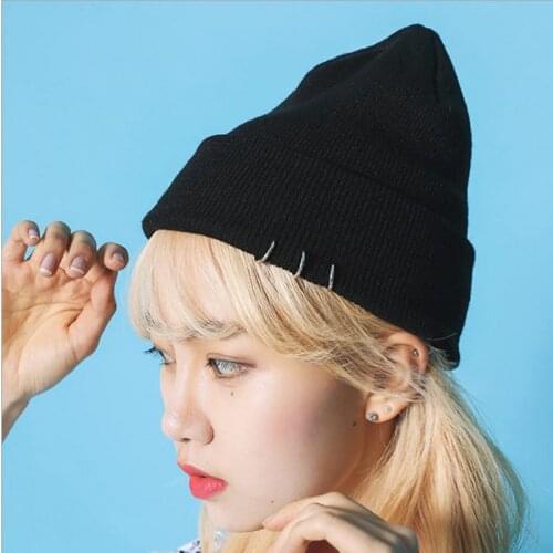 1PC Hat Iron Ring True Casual Beanies for Men Women Warm Knitted Winter Hat Fashion Solid Hip-hop Beanie Hat Unisex Cap