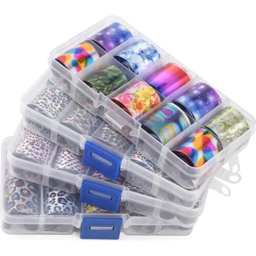 10 Rolls / Box Holographic Nail Foil Set Adhesive Decals Colorful Transfer Sticker Tips DIY Decoration Nail Art Accessories