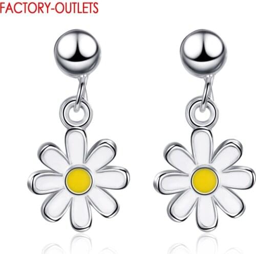 Modern Genuine 925 Sterling Silver Shiny Sunflower Daisy Pattern Earrings For Women Wedding Statement Jewelry Gift New Brincos