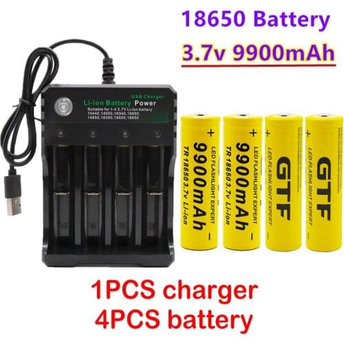 100%Original 18650 battery 3.7V 9900mAh rechargeable liion battery for Led flashlight battery 18650 battery Wholesale+USBcharger