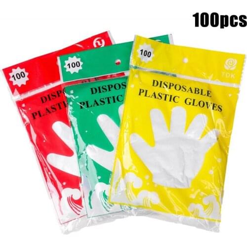 100pcs Disposable Gloves Food Grade Transparent PE 24.5x13.5cm 35g Kitchen Disposable Gloves