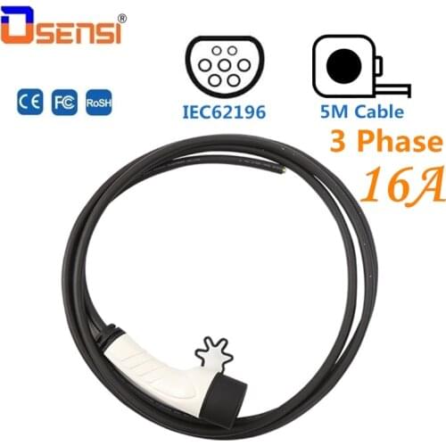 OSENSI EV Plug IEC 62196-2 16A 3 Phase Power Supply Station Side Europe Standard Type 2 Male Electric Car Charger AC Charging