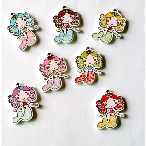 40pcs/pack Mermaid wood buttons 23*32mm Decoration buttons animal cartoon button for decoration butterfly scrapbook buttons