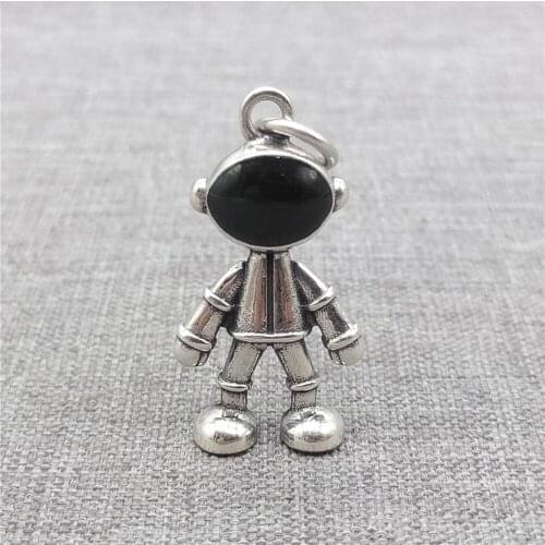 Sterling Silver Spaceman Astronaut Pendant w/ Agate for Space Necklace