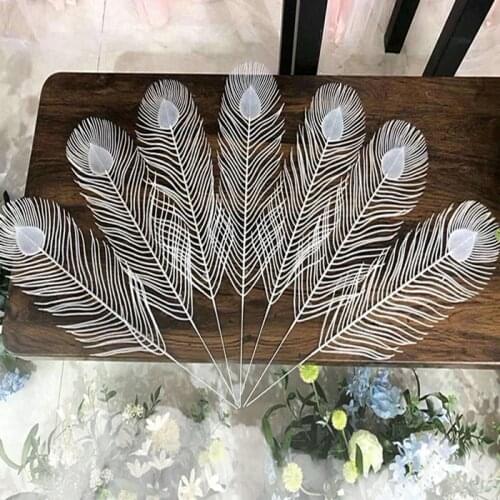 White plastic peacock feathers for drop ceiling hanging Pennant garland Banner Bunting decor DIY party wedding/birthday favor Wh