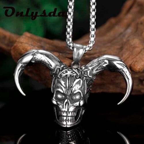 Gothic Punk Rock Clown Pendant Necklace For Man Women Evil Skull Jewelry Stainless Steel Unusual Chain On the Neck Chains