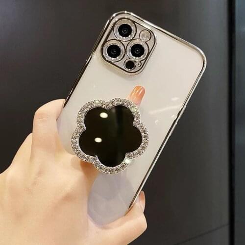 Mirror Holder Phone Case for Samsung Galaxy A7 A8 A6 Plus 2018 J8 J6 J4 Plus J7 Prime J330 Transparent Shockproof Bumper Cover