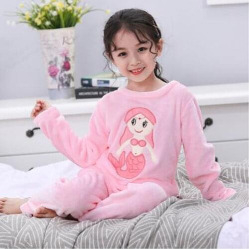Children Pajamas Cartoon Rabbit Bear Flannel Girl Boy Pijama Set Winter Kids Sleepwear Suit Homewear O-Neck Long Sleeve Pyjamas