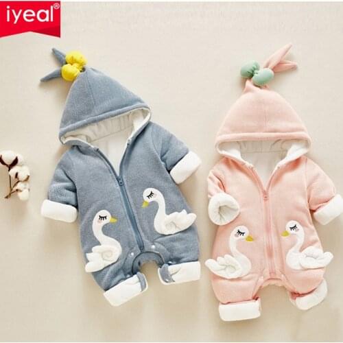 IYEAL Baby Snowsuit Winter Clothes Newborn Baby Kids Girls Cartoon Swan Warm Romper Jumpsuit Hooded Coat Outwear Girls Overalls