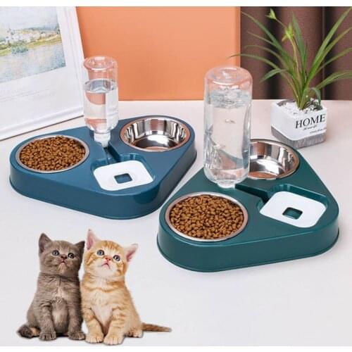 Stainless Steel Cat Bowl Water Dispenser Pet Feeder Double Pet Bowls for Cats Dogs Kitty Puppy Bowl With Stand Cat Accessories