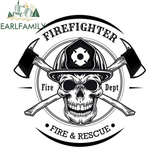 EARLFAMILY 13cm x 13cm for Firefighter Skull Cartoon Vinyl Car Stickers Motorcycle Occlusion Scratch Decal Trunk Car Accessoires