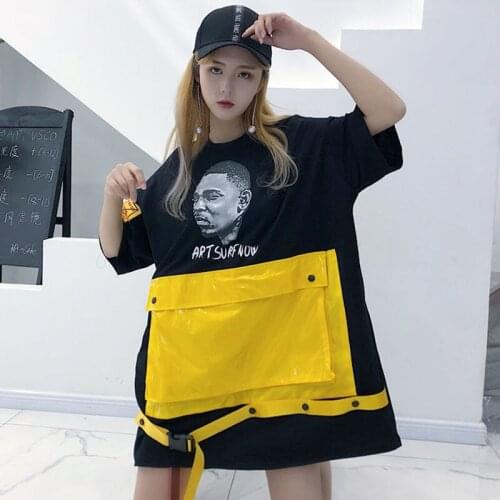 Harajuku Oversize T-shirt Short Sleeves Tee Unisex Sweatshirts Japanese Streetwear Print Female Tops Hip Hop Clothes With Pocket