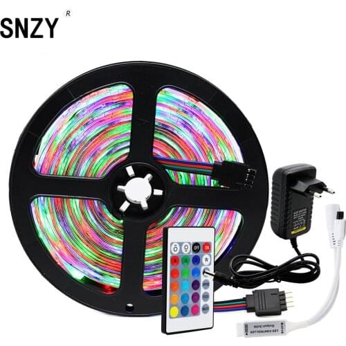 SNZY LED Strip DC12V 5m 300LEDs 2835 Flexible LED Light Ribbon 3528 RGB Color Changeable + Remote Controller + Power Adapter