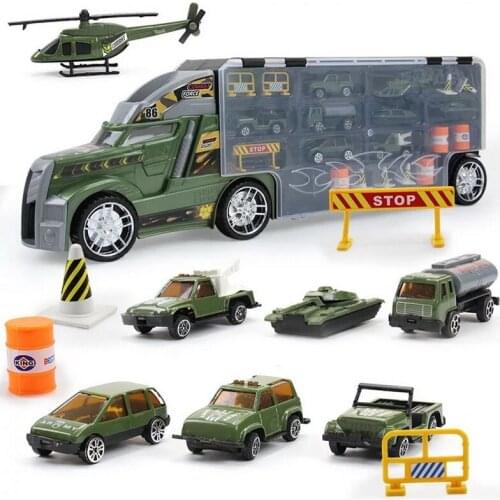 Container Truck Toy Cars For Children Alloy Car Model Diecast Metal Truck Small Vehicles With Map dice Roadblocks