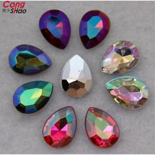 Cong Shao 200pcs 10*14mm AB Color Pear Drop Sharp bottom Acrylic Rhinestone trim stones and crystals costume Button DIY CS360