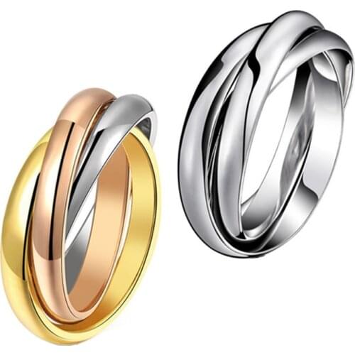MOREDEAR Yellow Rose Gold Silver Colors 3 Circles Finger Ring for Woman Man Wedding Jewelry 316L Stainless Steel High Polished