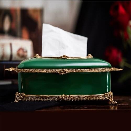 Tissue Box Ceramic & Brass Bathroom Organizer Paper Holder Removable Waterproof Function Living Room Decorations European Style