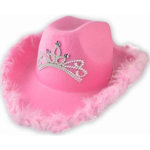 Crown Cowgirl Hat for Women Girl Western Cowboy Caps Pink Tiara Cowgirl Hat Holiday Costume Party Hat Feather Edge Fedora Caps