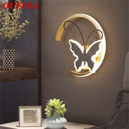 OUFULA Nordic Creative Wall Sconces Copper Lamp Modern Butterfly Shade LED Light For Home