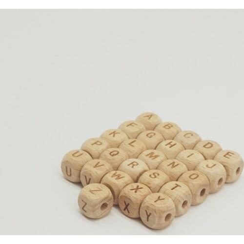 100pcs/lot Natural Beech Wooden English Letter Cubes 10*10*10mm Size DIY Pacifier Clips Baby Teether Accessories Eco-friendly