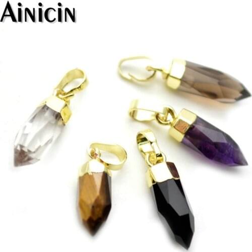 Small Pocket Size 6x18mm Faceted Bullet Shape Pendants Natural Tiger eyes Crystal Stone Jewelry Making Findings 10pcs