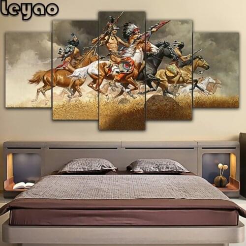 5 pieces 5D DIY Diamond Painting Prairie, hunter, indian horse Cross Stitch Diamond Embroidery Handmade Home Decor New Arrival