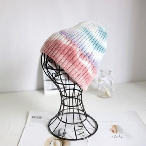 NEW Warm Winter Hats For Women Trendy Tie Dye Chunky Stretchy Cable Knit Beanie Hat Acrylic Knit Cuff Beanie Cap Daily Hip Hop