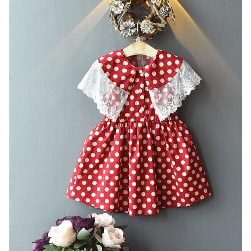 New Summer Girls' Dress Fashion American Lace Doll Collar Polka Dot Princess Party Dress Children Baby Kids Girls' Clothing
