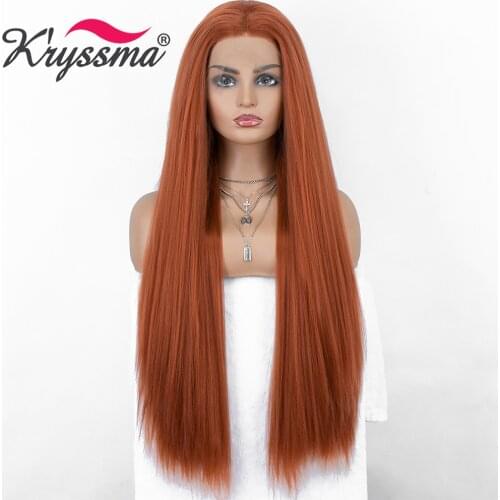 Kryssma Lace Front Wig Cosplay Wigs For Copper Red Orange Wig Long Straight Synthetic Wigs For Women Synthetic Halloween