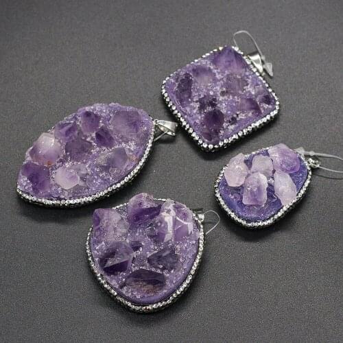 Natural Stone Amethyst Pendant irregular Crystal cluster Exquisite Charm for Jewelry Making DIY Necklace Earrings Accessories