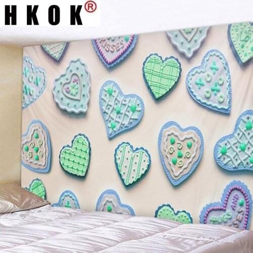 HKOK Love Heart Cake Poster Picture Tapestry Hanging Covering Rugs Background Cloth Beach Mat Blanket Art Bedroom Home Decor