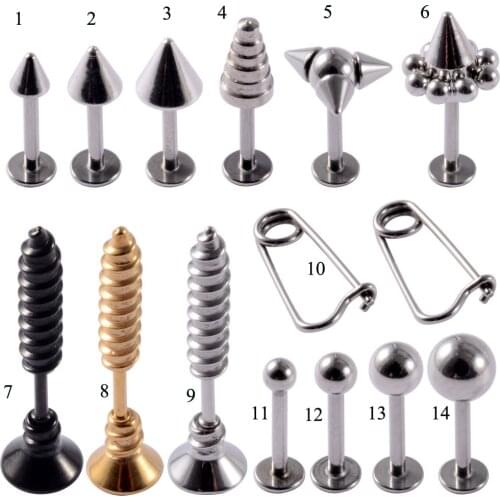 1PC Surgical Steel Labret Lip Bar Ring Roun/Screw /Cone Shape Ear Cartilage Tragus Helix Piercing Ball earrings piercing Jewelry