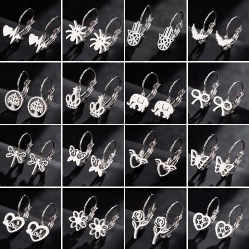 Sasusp Women Earings Fashion Jewelry 2019 Big Stainless Steel Earrings With Charm Butterfly Heart Elephant Flower Earring