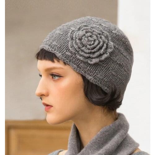 Hand-knitted Flower Wool Skullies Cap Autumn Winter Korean Women Beanie Hat Ladies Sweet Lovely Warm Soft Beanies Hats H6769