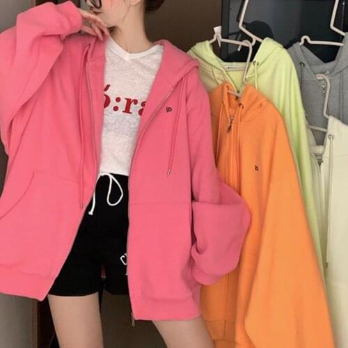 Womens Boyfriend Jacket FW2021 Outwear Vintage Hip Hop Loose Solid Color Long Sleeve Sweatshirt Coat Girls' Y2k Clothing