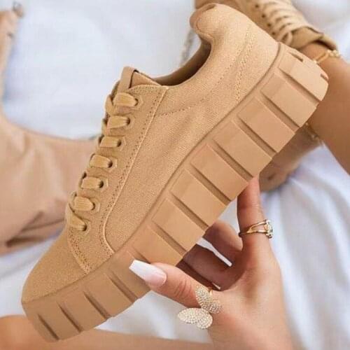 2021 Summer New Style Large Size Casual Platform Single Shoes Round Toe Cross Lace Increase Womens Shoes
