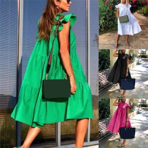 Women Dress Short Sleeve Pleated Long Dresses Fashion Bohemian Dress Solid Loose Summer Dresses White Black New