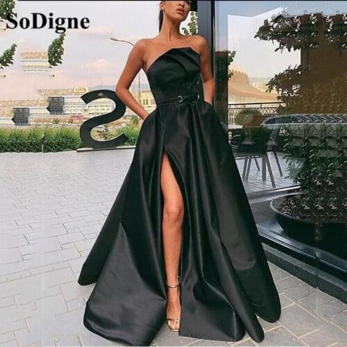 SoDigne Sexy Sweetheart Black Prom Dress Strapless Side Slit Floor Length Lady Evening Gowns Women Long Party Dresses