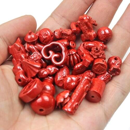 1 Piece High Quality 90% Content Red Cinnabar Stone Carved Pictures Blessing Lucky Pendants Diy Jewelry Bracelet Necklace