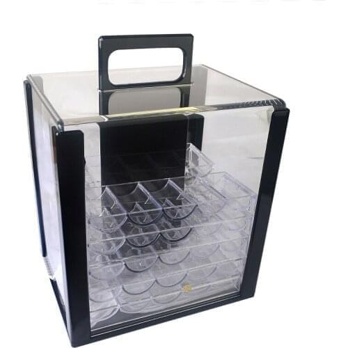 1000PCS Texas Hold'em Poker Chips Suitcase Cases With Password Acrylic Transparent Double Open Coin Boxes With 10 Chip Trays