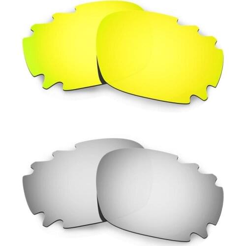 HKUCO For Jawbone Asian Fit Vented Sunglasses Replacement Polarized Lenses 2 Pairs - Gold & Silver
