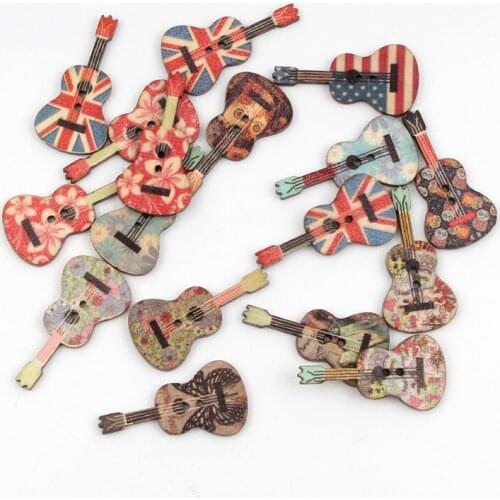20pcs 18x36mm Mixed Guitar 2Holes Wooden Buttons For Clothing Scrapbooking Crafts Sewing Buttons DIY Needlework Accessories