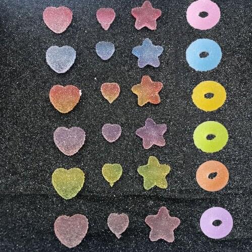 50pcs/lot 3D Heart/Pentagram/Donut Nail Art Decorations Gradient Colorful Soft Fudge Resin 8/10/15mm Sweet Candy Accessories VB